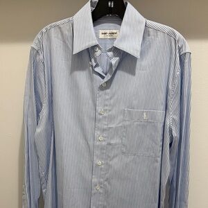 Saint Laurent White and Blue Pinstripe Shirt